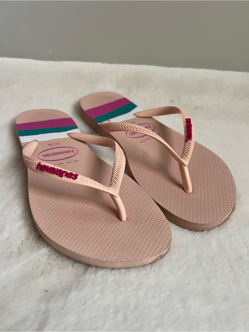 Havaianas Slim Logo Pop Up Flip Flops Pink Green White EU 37/38 Women’s Sandals